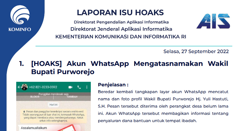 Isu Hoaks 27 September 2022