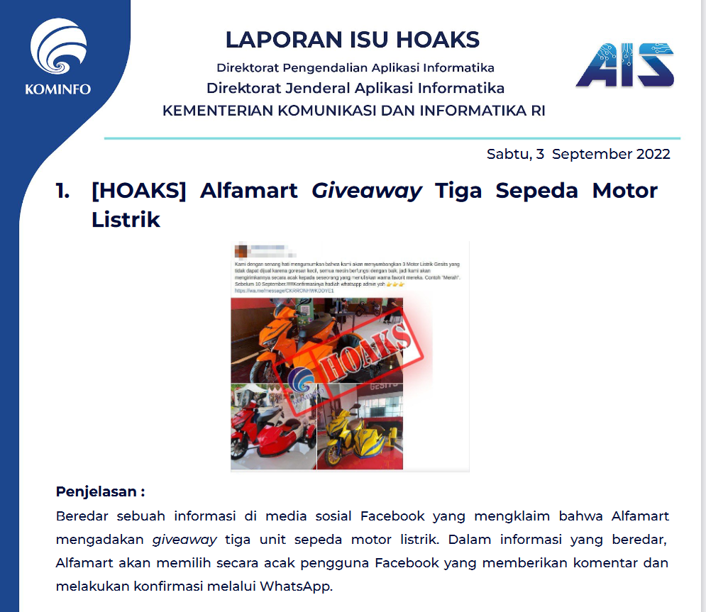 Isu Hoaks 3 September 2022
