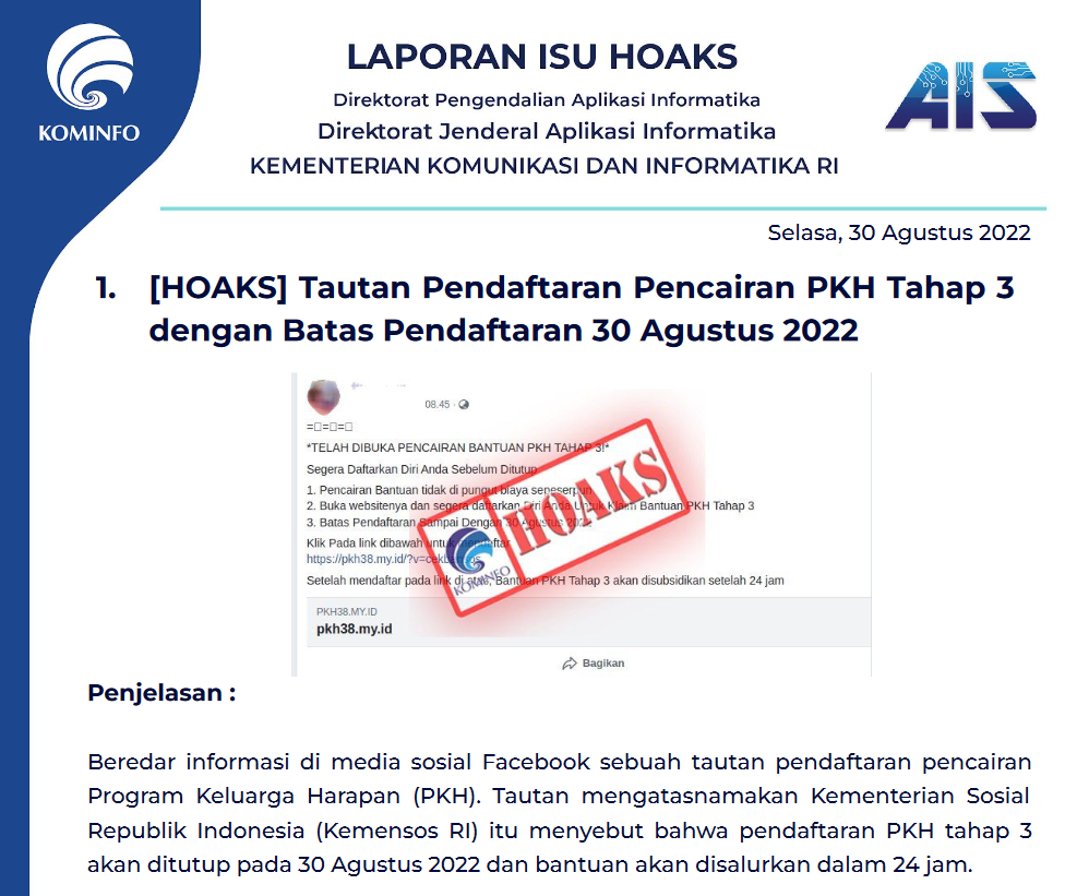 Isu Hoaks 30 Agustus 2022