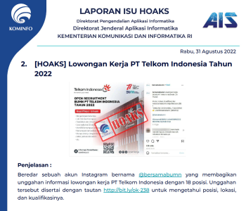 Isu Hoaks 31 Agustus 2022