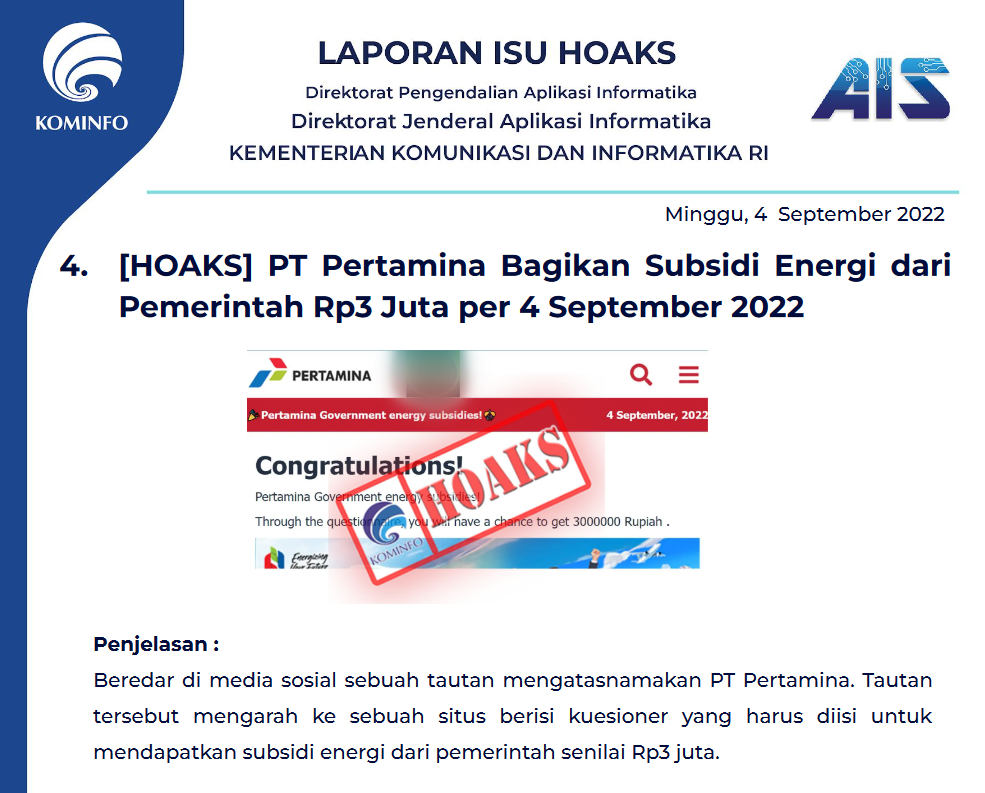 Isu Hoaks 4 September 2022