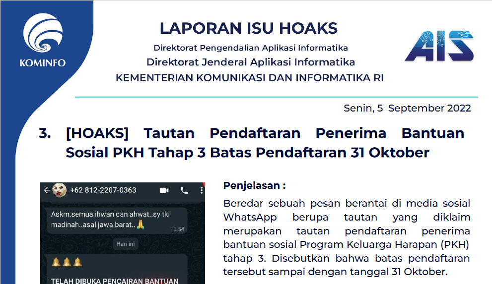Isu Hoaks 5 September 2022