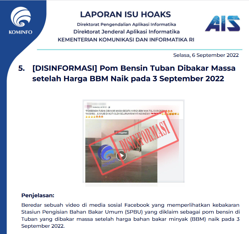 Isu Hoaks 6 September 2022