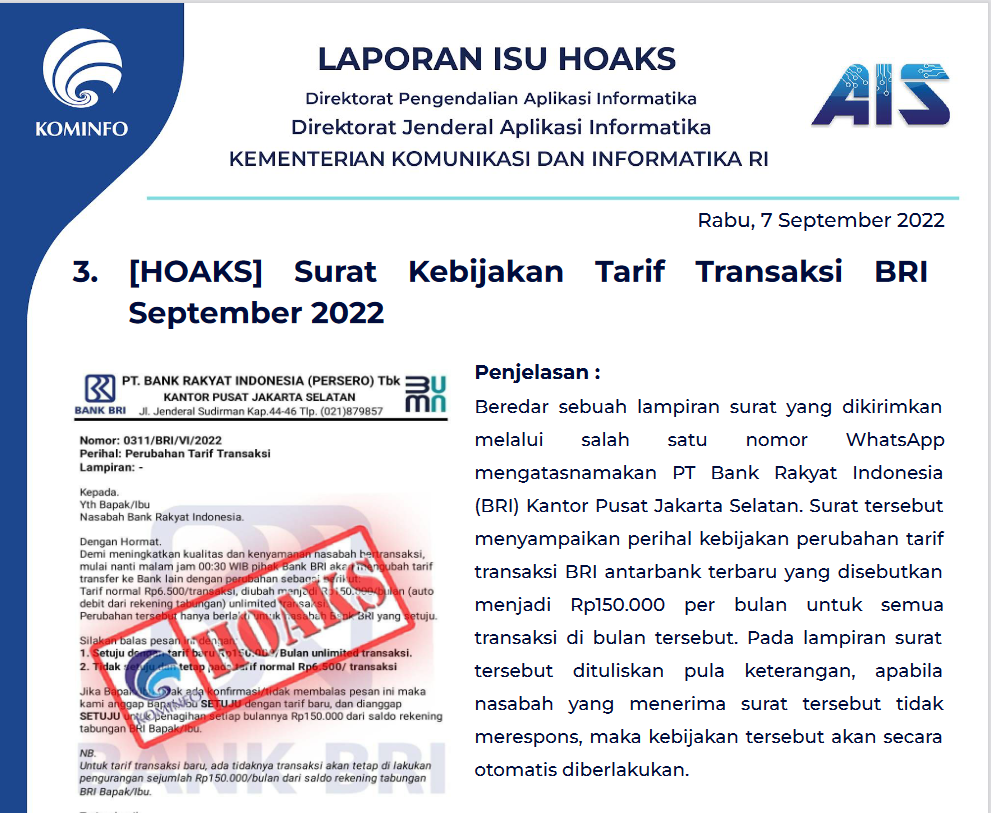Isu Hoaks 7 September 2022