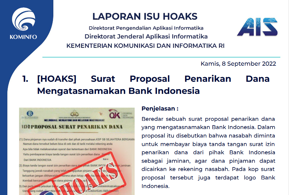 Isu Hoaks 8 September 2022