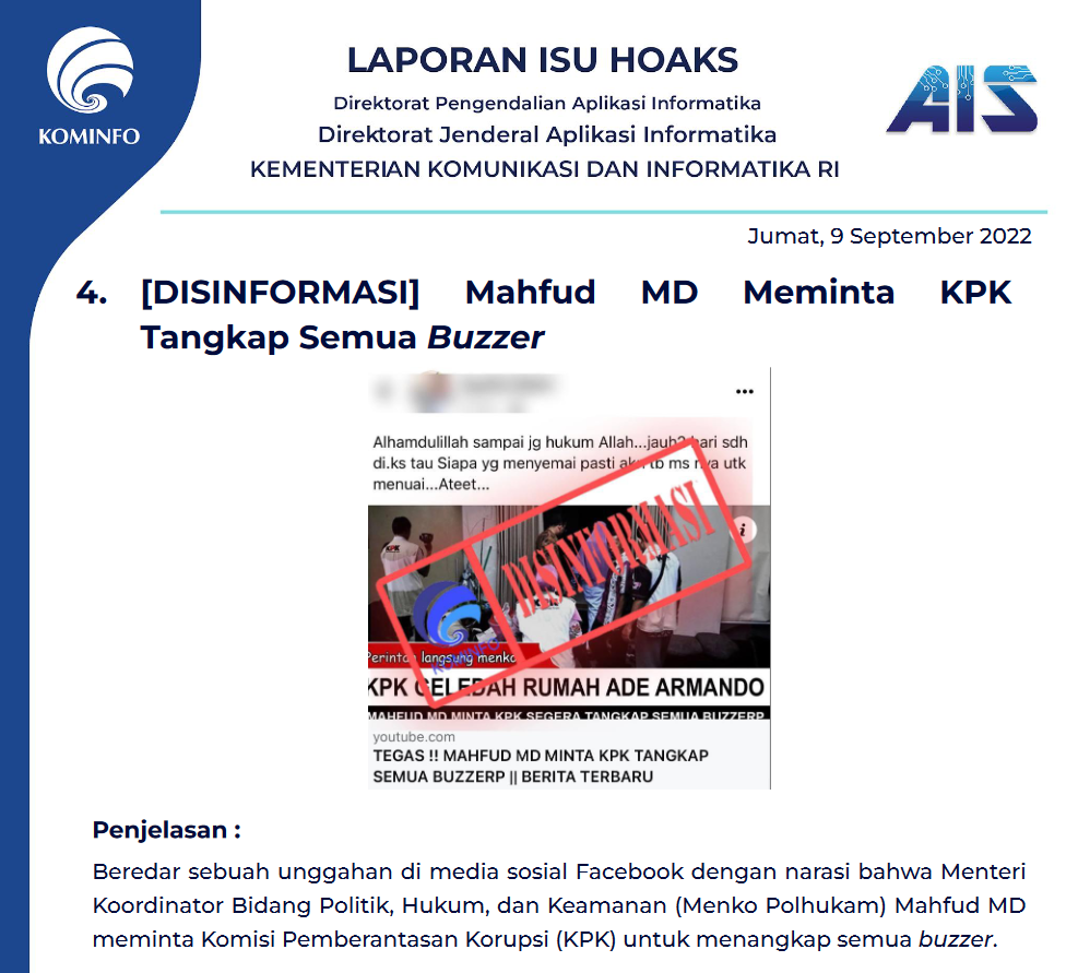Isu Hoaks 9 September 2022
