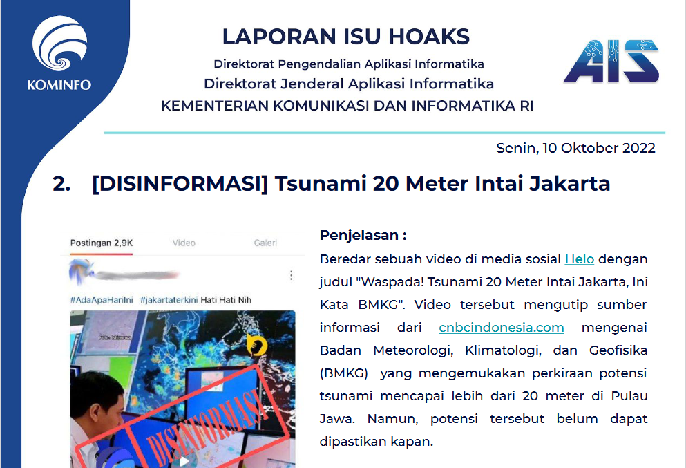 Isu Hoaks 10 Oktober 2022