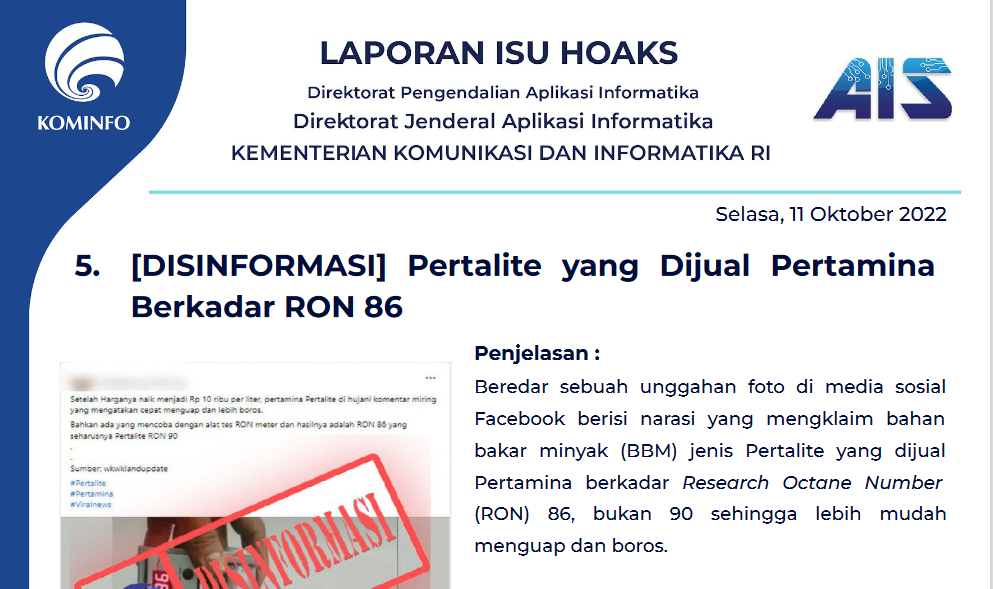 Isu Hoaks 11 Oktober 2022