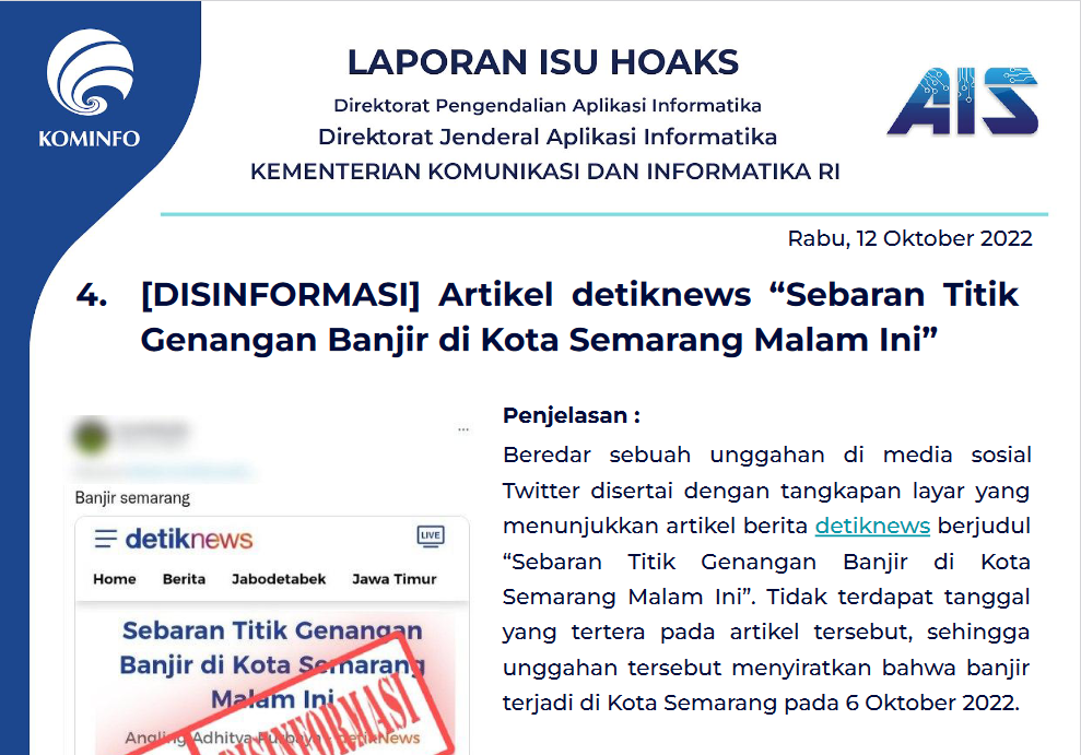 Isu Hoaks 12 Oktober 2022