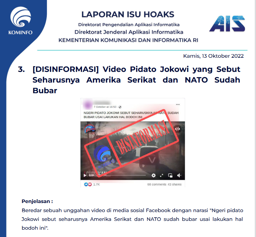 Isu Hoaks 13 Oktober 2022