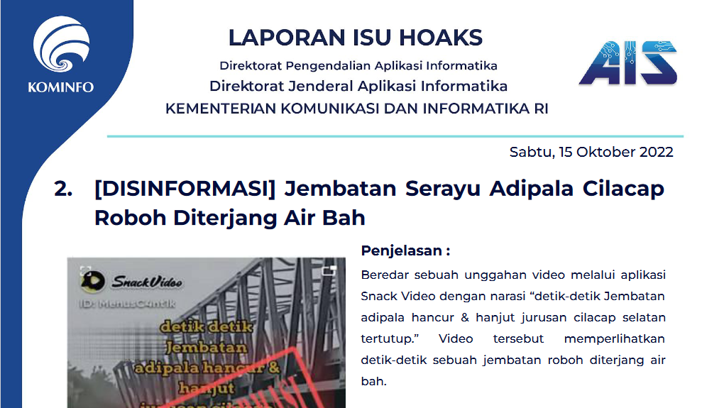 Isu Hoaks 15 Oktober 2022