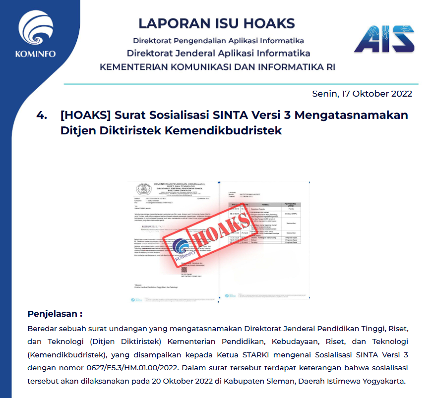 Isu Hoaks 17 Oktober 2022