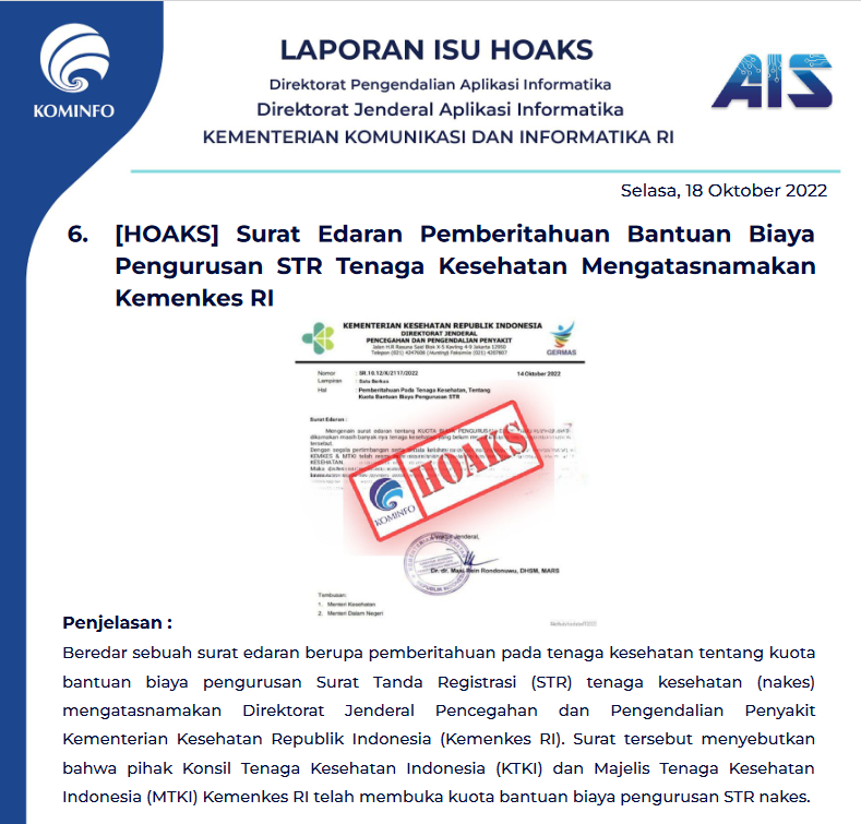 Isu Hoaks 18 Oktober 2022