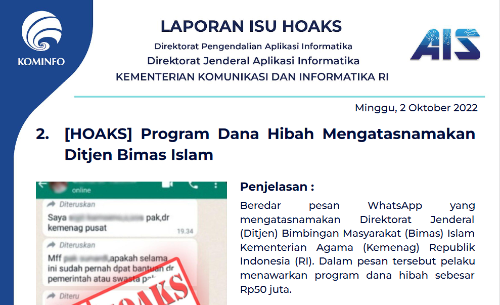 Isu Hoaks 2 Oktober 2022