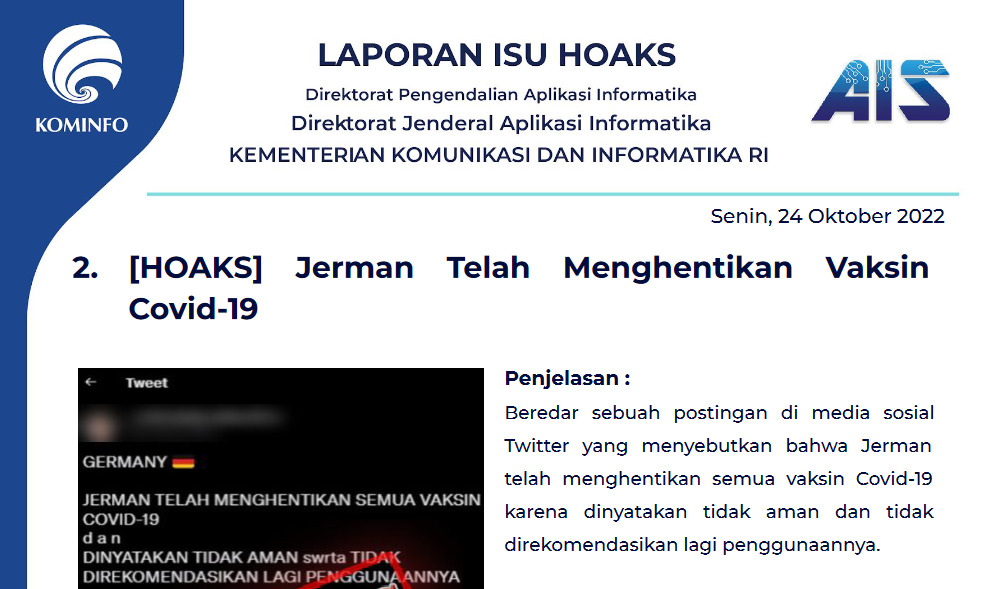 Isu Hoaks 24 Oktober 2022