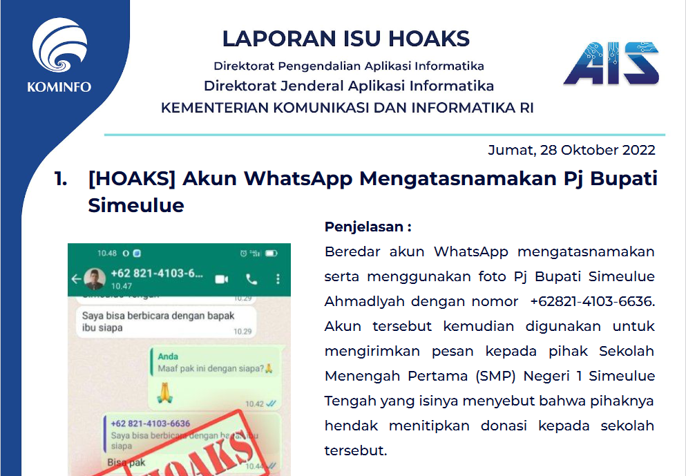 Isu Hoaks 28 Oktober 2022