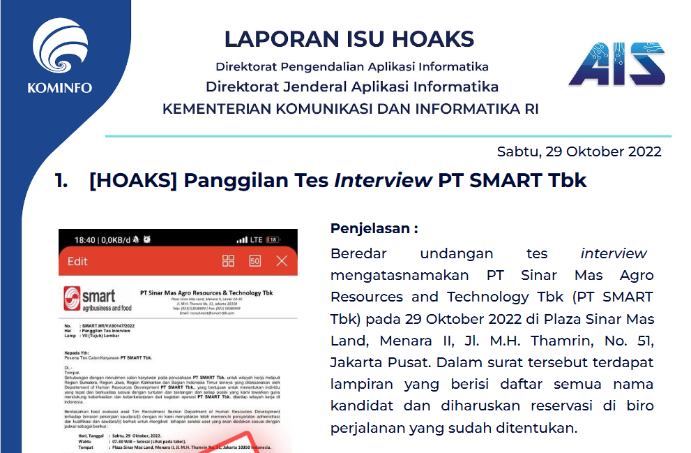 Isu Hoaks 29 Oktober 2022