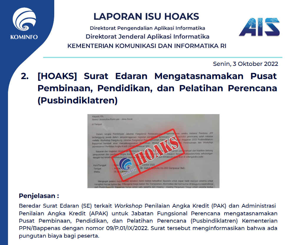 Isu Hoaks 3 Oktober 2022