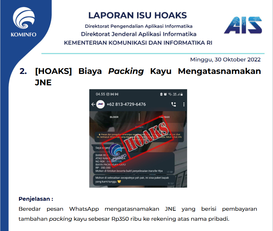 Isu Hoaks 30 Oktober 2022