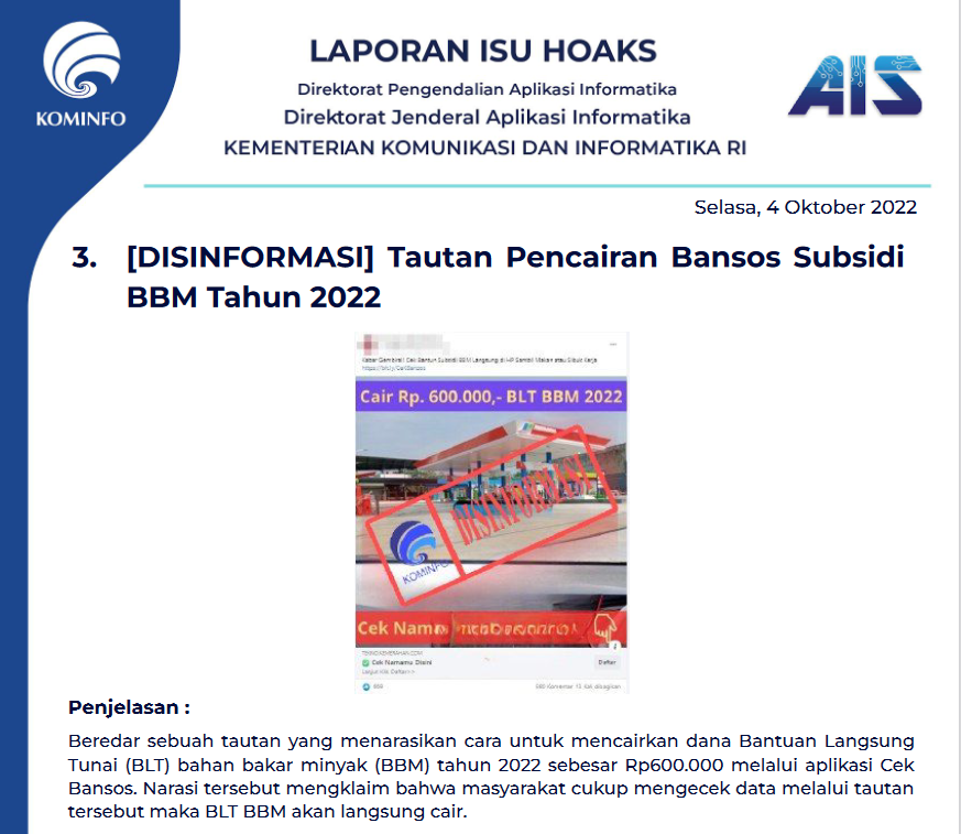 Isu Hoaks 4 Oktober 2022