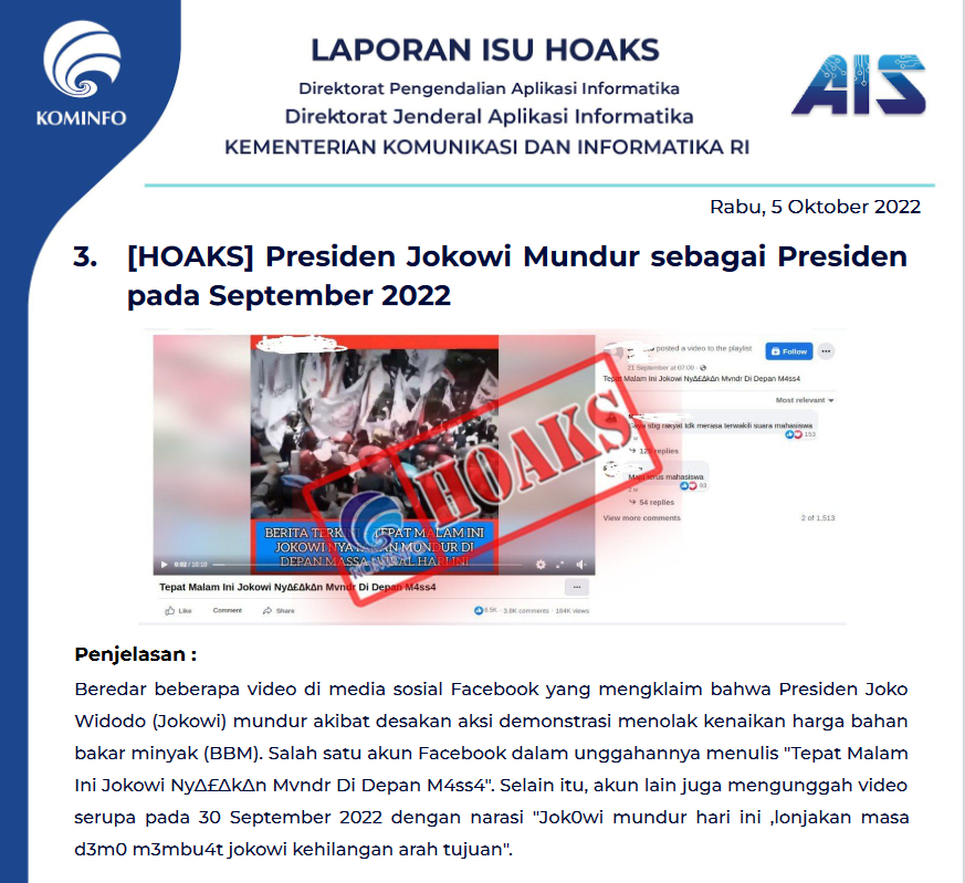 Isu Hoaks 5 Oktober 2022