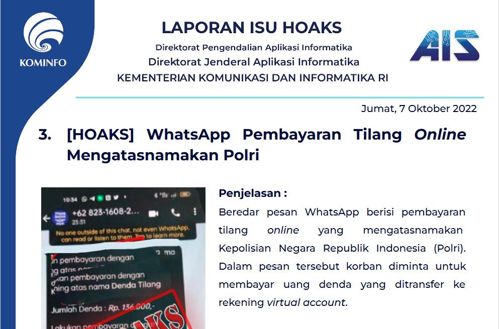 Isu Hoaks 7 Oktober 2022