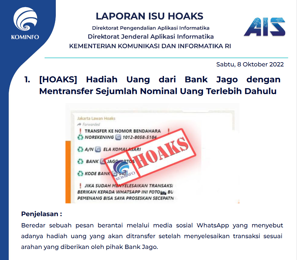 Isu Hoaks 8 Oktober 2022