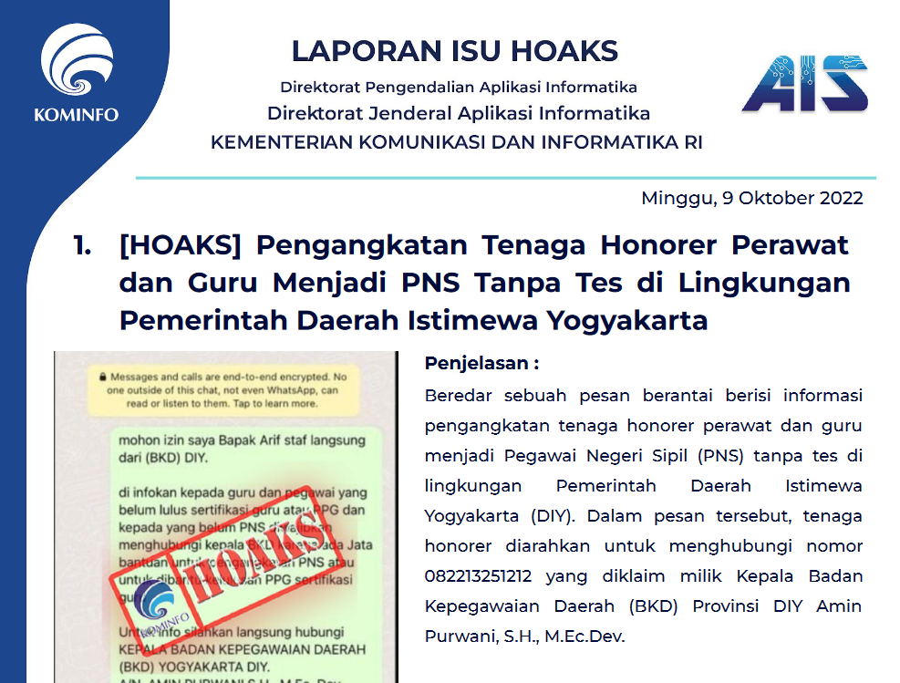 Isu Hoaks 9 Oktober 2022