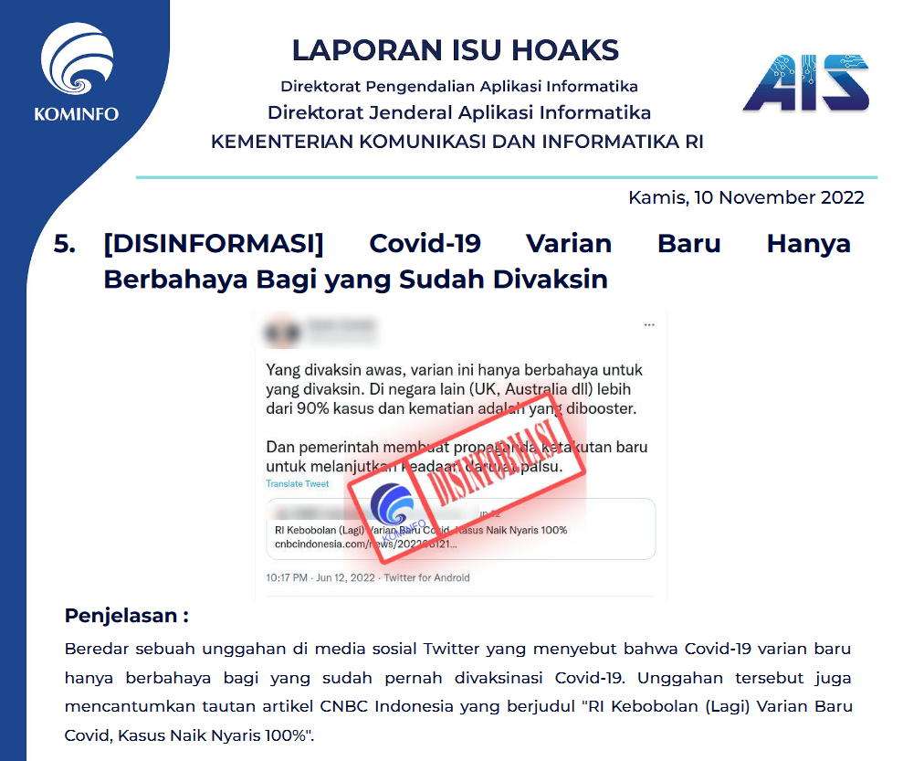 Isu Hoaks 10 November 2022