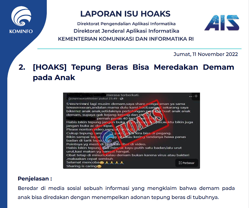 Isu Hoaks 11 November 2022