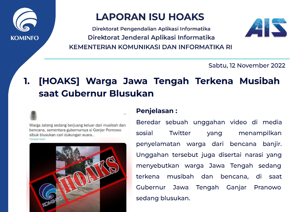 Isu Hoaks 12 November 2022