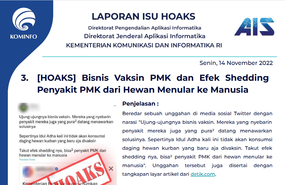 Isu Hoaks 14 November 2022