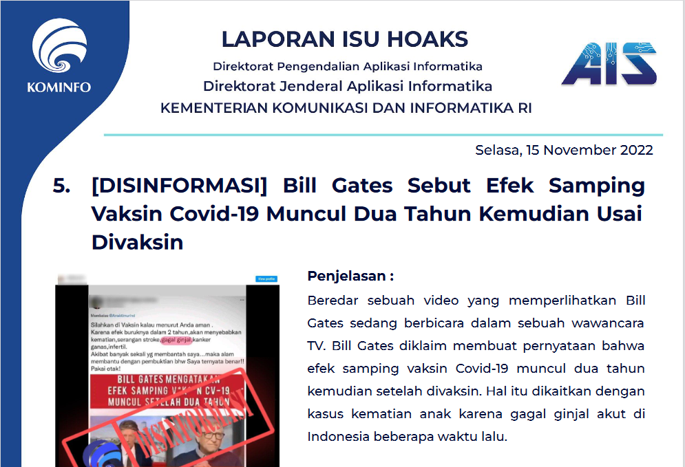 Isu Hoaks 15 November 2022