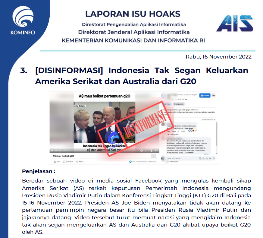 Isu Hoaks 16 November 2022