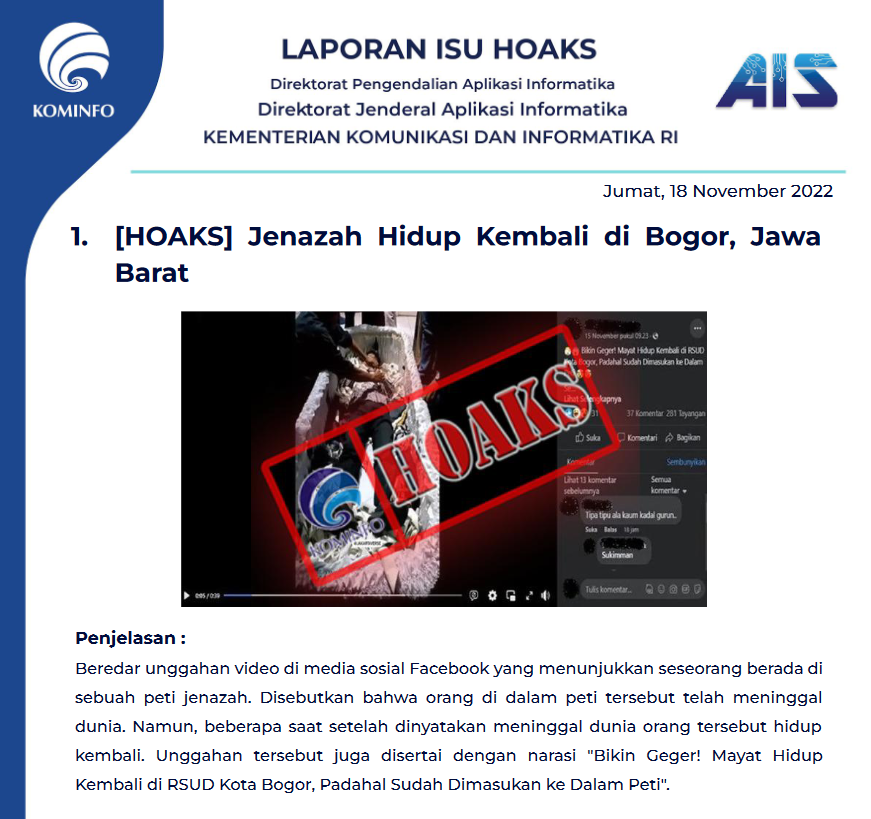 Isu Hoaks 18 November 2022