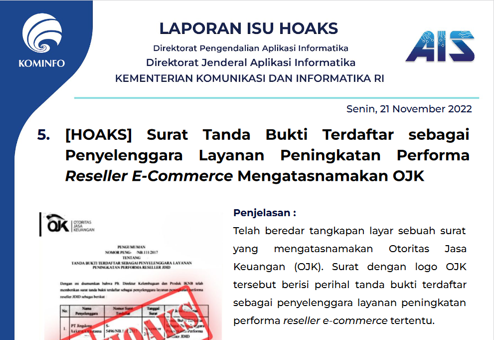 Isu Hoaks 21 November 2022