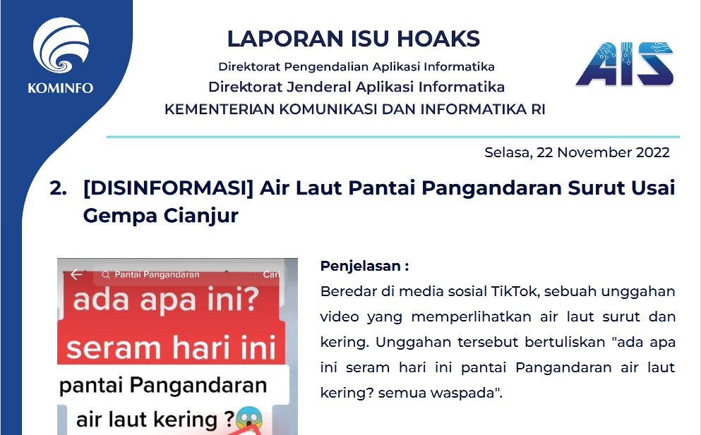 Isu Hoaks 22 November 2022