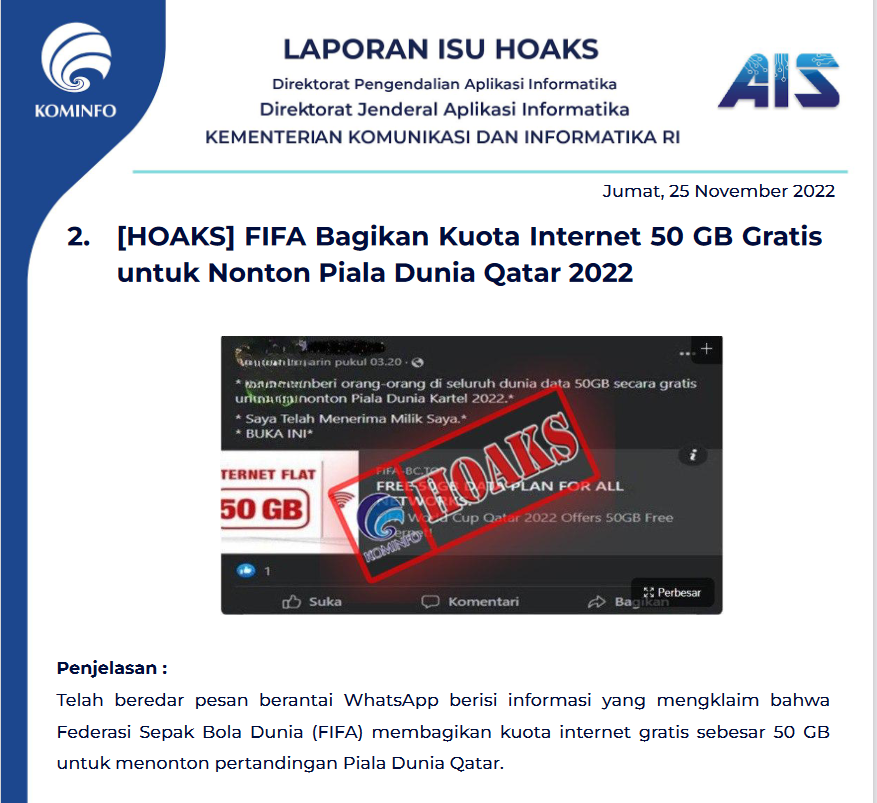 Isu Hoaks 25 November 2022