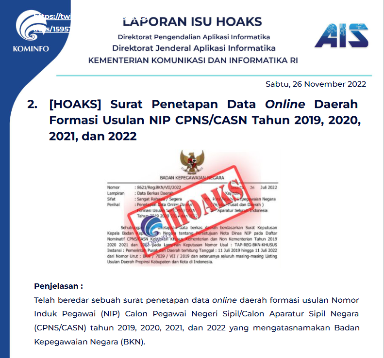 Isu Hoaks 26 November 2022
