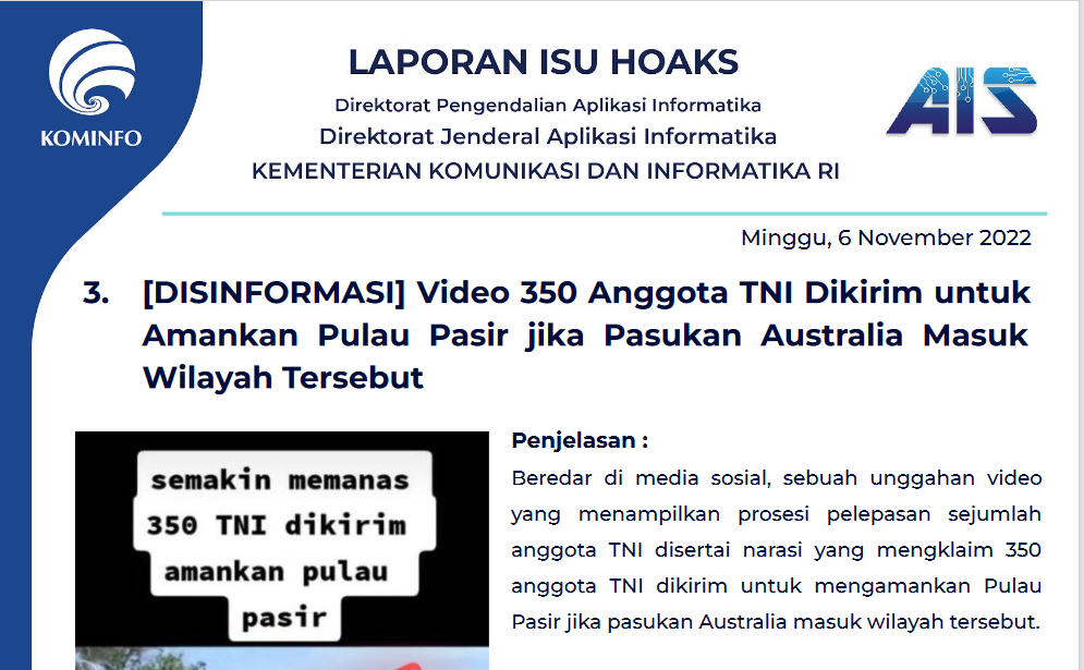 Isu Hoaks 6 November 2022