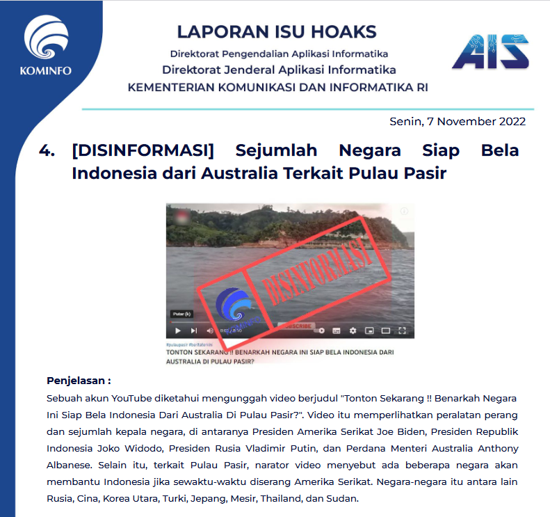 Isu Hoaks 7 November 2022