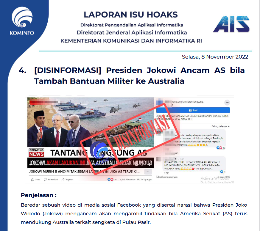 Isu Hoaks 8 November 2022