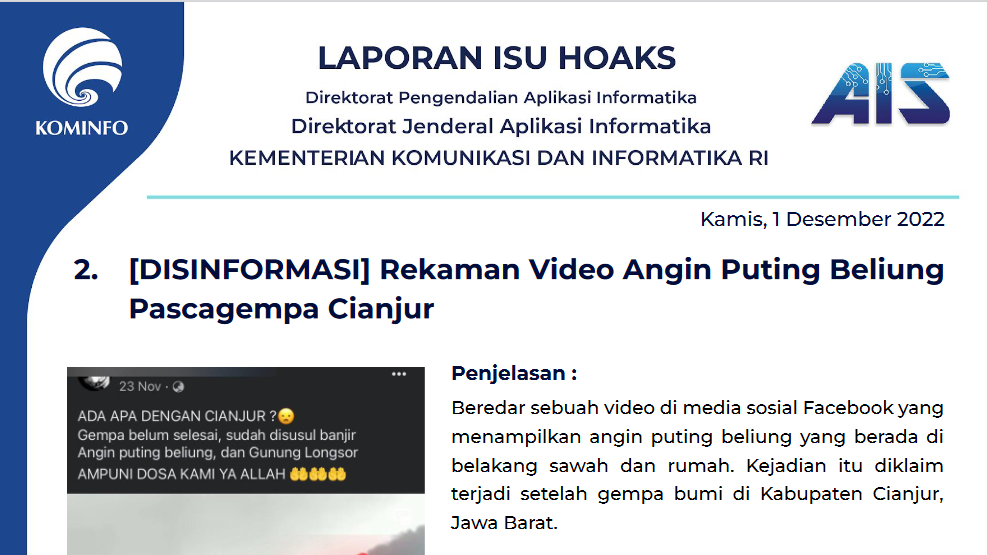 Isu Hoaks 1 Desember 2022
