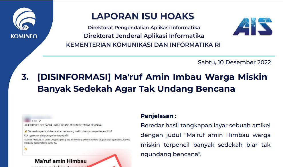 Isu Hoaks 10 Desember 2022