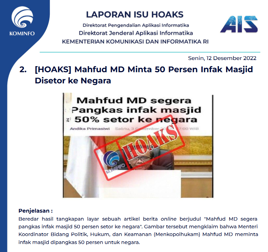 Isu Hoaks 12 Desember 2022