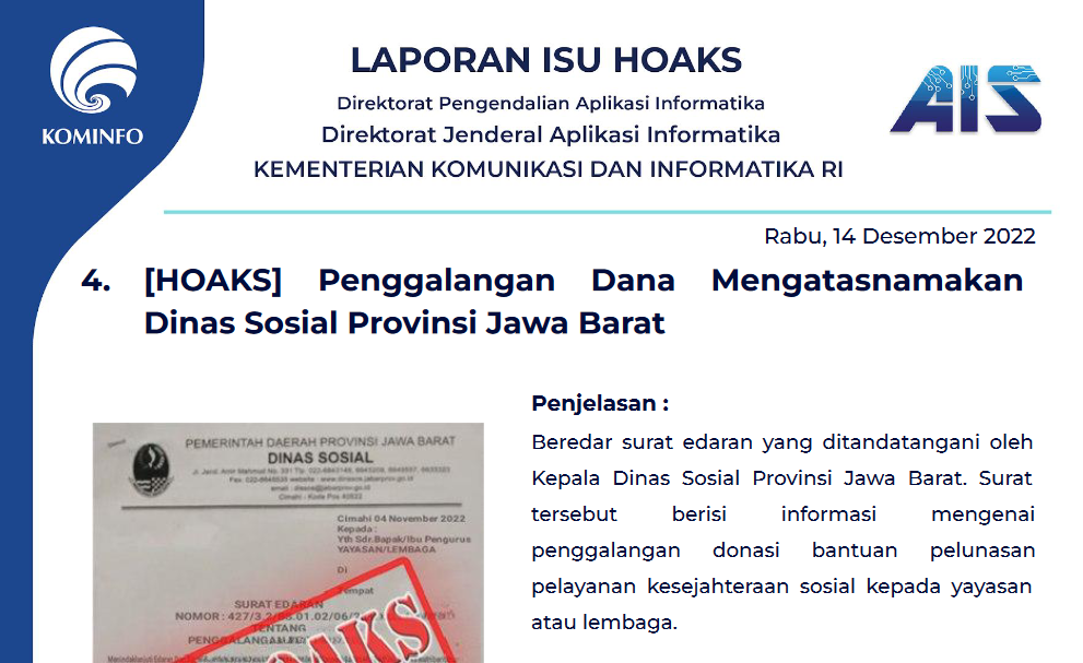 Isu Hoaks 14 Desember 2022