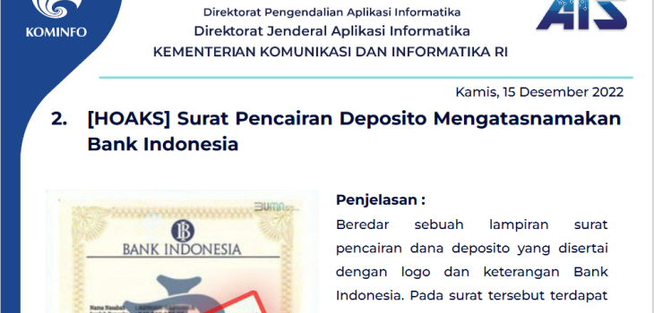 Isu Hoaks 15 Desember 2022