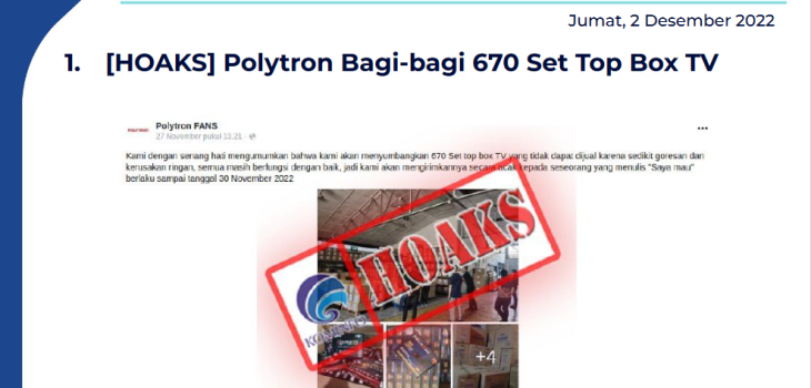 Isu Hoaks 2 Desember 2022