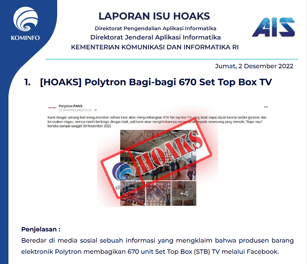 Isu Hoaks 2 Desember 2022