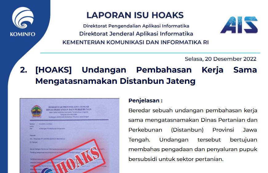 Isu Hoaks 20 Desember 2022